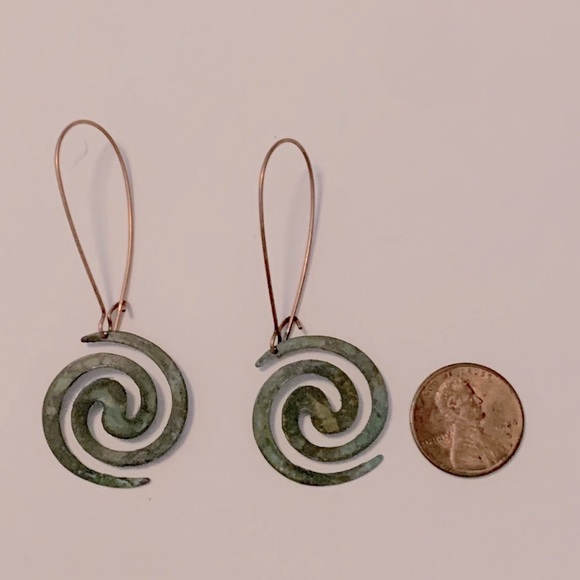Copper Patina Spiral Dangle Earrings - Picture 2 of 3